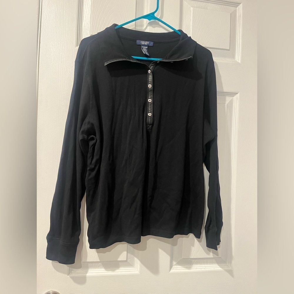 Chaps Black Long Sleeve Button Up T-Shirt - Size 2X